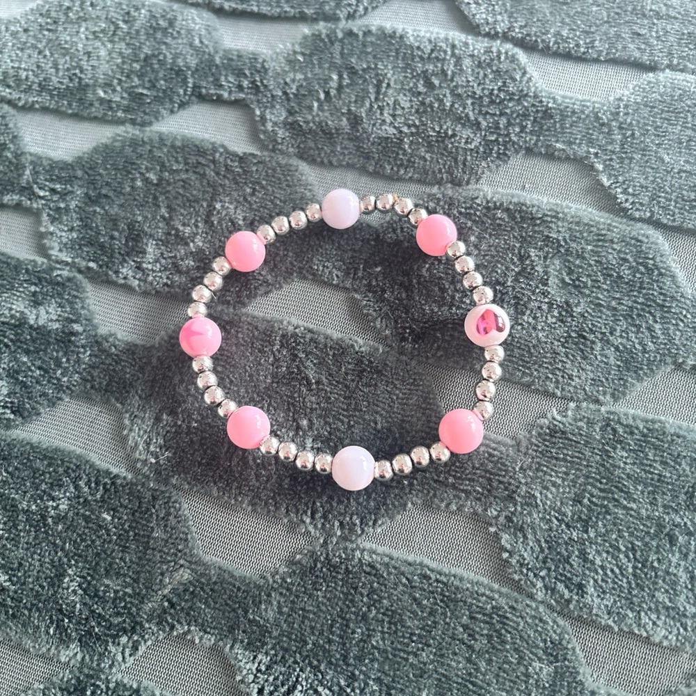Pink and Silver Beaded Bracelet